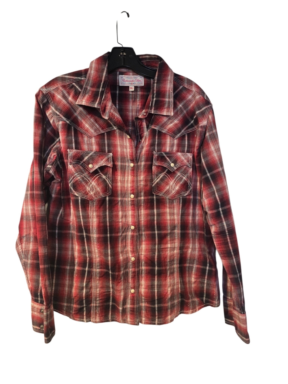 Vintage Panhandle Slim Red Brown Metallic Stripe Plaid Western Shirt Sz XL - Picture 2 of 5